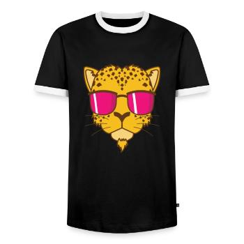 cool leopard with sunglasses big cat - Men's Ringer Shirt - black/white - Front - AI Model Female 172 light (172cm) & AI Model Male 178 light (178cm)
