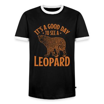 It's a good Day to see a leopard big cat animal - Men's Ringer Shirt - black/white - Front - AI Model Female 172 light (172cm) & AI Model Male 178 light (178cm)