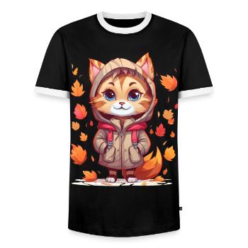 Cute cat with hoodie in autumn - Men's Ringer Shirt - black/white - Front - AI Model Female 172 light (172cm) & AI Model Male 178 light (178cm)