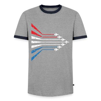 Drapeau américain USA Airplane Jet Fighter 4 juillet - T-shirt contrasté Homme - gris/marine  - Devant - AI Model Female 172 light (172cm) & AI Model Male 178 light (178cm)