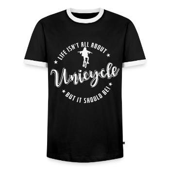 La vie n’est pas qu’une question de monocycle, mais elle devrait l’être! - T-shirt contrasté Homme - noir/blanc - Devant - AI Model Female 172 light (172cm) & AI Model Male 178 light (178cm)