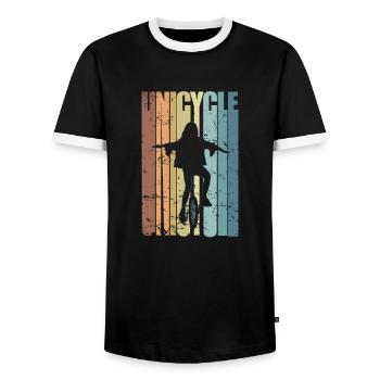 Unicycle Einrad Balance Freestyle - Männer Kontrast-T-Shirt - Schwarz/Weiß - Vorne - AI Model Female 172 light (172cm) & AI Model Male 178 light (178cm)