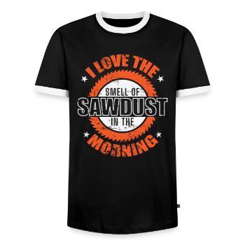 I Love the smell of Sawdust in the Morning - Men's Ringer Shirt - black/white - Front - AI Model Female 172 light (172cm) & AI Model Male 178 light (178cm)