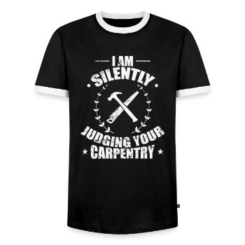 I am Silently Judging your Carpentry Waldarbeiter - Men's Ringer Shirt - black/white - Front - AI Model Female 172 light (172cm) & AI Model Male 178 light (178cm)