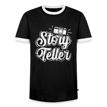 Storyteller Photographer Camera - Men's Ringer Shirt - black/white - Front - AI Model Female 172 light (172cm) & AI Model Male 178 light (178cm)