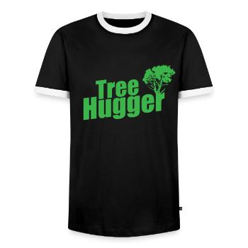 Tree Hugger Nature Forests Leaves - Men's Ringer Shirt - black/white - Front - AI Model Female 172 light (172cm) & AI Model Male 178 light (178cm)