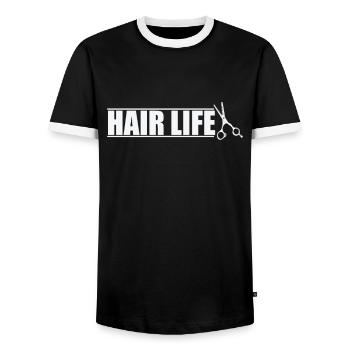 Coiffure Vie Coiffeur Profession Cheveux - T-shirt contrasté Homme - noir/blanc - Devant - AI Model Female 172 light (172cm) & AI Model Male 178 light (178cm)