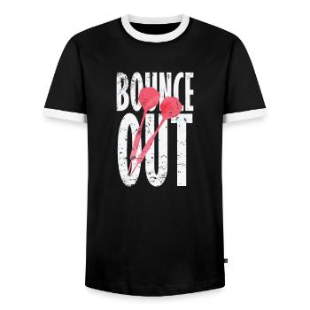 Bounce Out Darts - Men's Ringer Shirt - black/white - Front - AI Model Female 172 light (172cm) & AI Model Male 178 light (178cm)