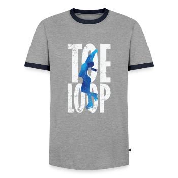 Toeloop Figure Skating - Men's Ringer Shirt - grey/navy  - Front - AI Model Female 172 light (172cm) & AI Model Male 178 light (178cm)