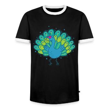 cool peacock with sunglasses bird feathers - Men's Ringer Shirt - black/white - Front - AI Model Female 172 light (172cm) & AI Model Male 178 light (178cm)