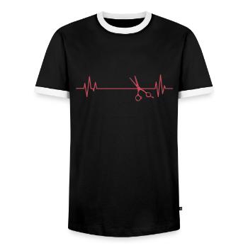 Ligne de battement de cœur avec ciseaux coiffeur - T-shirt contrasté Homme - noir/blanc - Devant - AI Model Female 172 light (172cm) & AI Model Male 178 light (178cm)