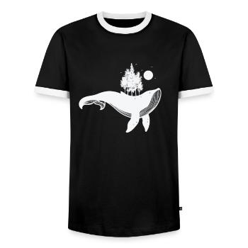 Rorqual bleu avec des arbres et un clair de lune - T-shirt contrasté Homme - noir/blanc - Devant - AI Model Female 172 light (172cm) & AI Model Male 178 light (178cm)