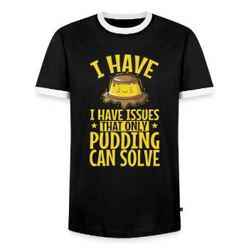 J’ai des problèmes que seul le pudding peut résoudre - T-shirt contrasté Homme - noir/blanc - Devant - AI Model Female 172 light (172cm) & AI Model Male 178 light (178cm)