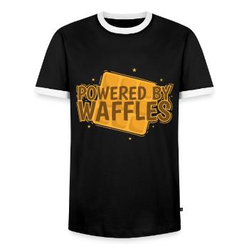 Powered by Waffles Teig Gebäck Snack - Männer Kontrast-T-Shirt - Schwarz/Weiß - Vorne - AI Model Female 172 light (172cm) & AI Model Male 178 light (178cm)