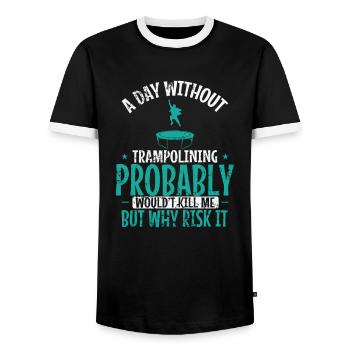 A Day without Trampoline is not good - Men's Ringer Shirt - black/white - Front - AI Model Female 172 light (172cm) & AI Model Male 178 light (178cm)
