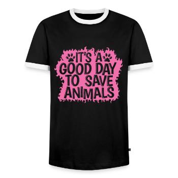 It's a good Day to Save Animals Veterinarian - Men's Ringer Shirt - black/white - Front - AI Model Female 172 light (172cm) & AI Model Male 178 light (178cm)