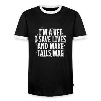 Je suis vétérinaire, je sauve des vies et je fais remuer la queue - T-shirt contrasté Homme - noir/blanc - Devant - AI Model Female 172 light (172cm) & AI Model Male 178 light (178cm)
