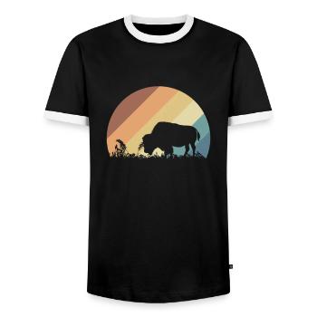American Bison Animal Herd Nature - Men's Ringer Shirt - black/white - Front - AI Model Female 172 light (172cm) & AI Model Male 178 light (178cm)