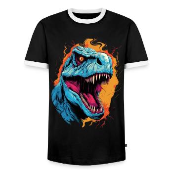 T-Rex Dinosaur Dino Tyrannosaurus Rex Vintage - Men's Ringer Shirt - black/white - Front - AI Model Female 172 light (172cm) & AI Model Male 178 light (178cm)