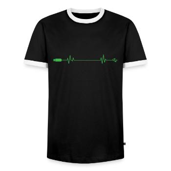 USB Stick Heartbeat Line Memory Module - Men's Ringer Shirt - black/white - Front - AI Model Female 172 light (172cm) & AI Model Male 178 light (178cm)