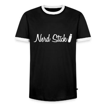 Nerd Stick USB stick retro memory module - Men's Ringer Shirt - black/white - Front - AI Model Female 172 light (172cm) & AI Model Male 178 light (178cm)