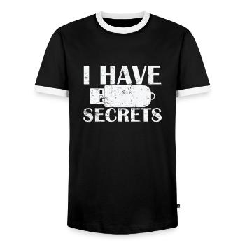 I have Secrets USB Stick Retro Storage Module - Men's Ringer Shirt - black/white - Front - AI Model Female 172 light (172cm) & AI Model Male 178 light (178cm)