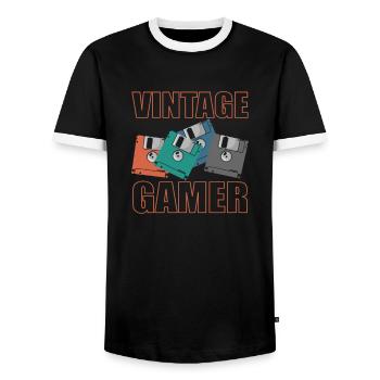 Vintage Gamer Floppy Disk Retro Memory Module - Men's Ringer Shirt - black/white - Front - AI Model Female 172 light (172cm) & AI Model Male 178 light (178cm)