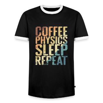 Coffee Physics Sleep Repeat Study - Men's Ringer Shirt - black/white - Front - AI Model Female 172 light (172cm) & AI Model Male 178 light (178cm)