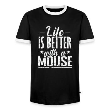 Life is better with a Mouse Rodent - Men's Ringer Shirt - black/white - Front - AI Model Female 172 light (172cm) & AI Model Male 178 light (178cm)
