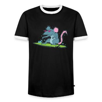 Ratte surft Haustier Nagetier - Männer Kontrast-T-Shirt - Schwarz/Weiß - Vorne - AI Model Female 172 light (172cm) & AI Model Male 178 light (178cm)