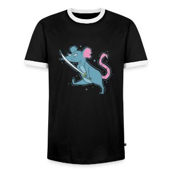 Rat with Sword, Rodent, Nature - Men's Ringer Shirt - black/white - Front - AI Model Female 172 light (172cm) & AI Model Male 178 light (178cm)