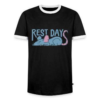 Rest Day Rat Sleeps Nature Rodent - Men's Ringer Shirt - black/white - Front - AI Model Female 172 light (172cm) & AI Model Male 178 light (178cm)
