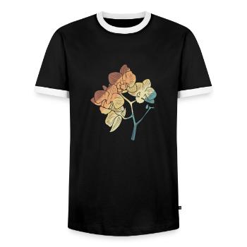 Orchidee Blume Blüte Botanik - Männer Kontrast-T-Shirt - Schwarz/Weiß - Vorne - AI Model Female 172 light (172cm) & AI Model Male 178 light (178cm)
