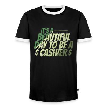 It's a Beautiful Day to be a Cashier - Männer Kontrast-T-Shirt - Schwarz/Weiß - Vorne - AI Model Female 172 light (172cm) & AI Model Male 178 light (178cm)