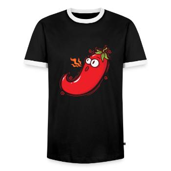 Chili Pepper Heat Spice Heat Degree of spiciness - Men's Ringer Shirt - black/white - Front - AI Model Female 172 light (172cm) & AI Model Male 178 light (178cm)