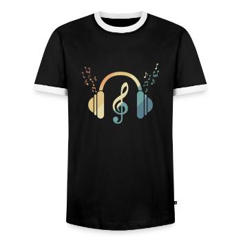 Casque, clef, musique, musique, son - T-shirt contrasté Homme - noir/blanc - Devant - AI Model Female 172 light (172cm) & AI Model Male 178 light (178cm)