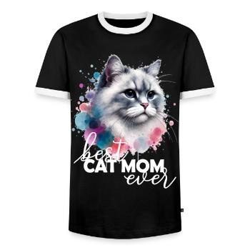 Beste Katzenmama Katzenspruch - Männer Kontrast-T-Shirt - Schwarz/Weiß - Vorne - AI Model Female 172 light (172cm) & AI Model Male 178 light (178cm)
