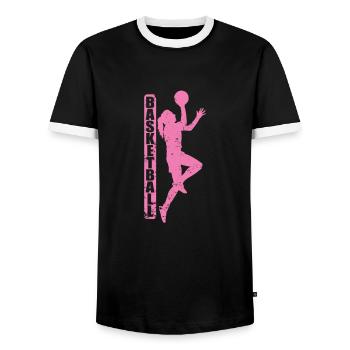 Frauen Basketball Mädchen Teamsport - Männer Kontrast-T-Shirt - Schwarz/Weiß - Vorne - AI Model Female 172 light (172cm) & AI Model Male 178 light (178cm)