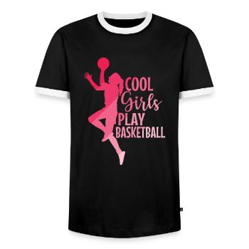 Cool Girls play Basketball Mädchen - Men's Ringer Shirt - black/white - Front - AI Model Female 172 light (172cm) & AI Model Male 178 light (178cm)