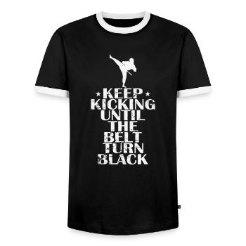 Keep Kicking Until The Belt Turn Black Taekwondo - Männer Kontrast-T-Shirt - Schwarz/Weiß - Vorne - AI Model Female 172 light (172cm) & AI Model Male 178 light (178cm)