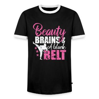 Beauty Brains and a Black Belt Taekwondo - Männer Kontrast-T-Shirt - Schwarz/Weiß - Vorne - AI Model Female 172 light (172cm) & AI Model Male 178 light (178cm)