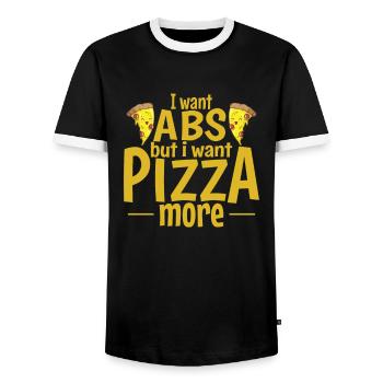 I want Abs but I want more Pizza - Men's Ringer Shirt - black/white - Front - AI Model Female 172 light (172cm) & AI Model Male 178 light (178cm)