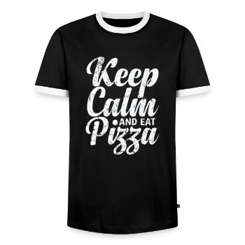 Gardez votre calme et mangez de la pizza italienne - T-shirt contrasté Homme - noir/blanc - Devant - AI Model Female 172 light (172cm) & AI Model Male 178 light (178cm)