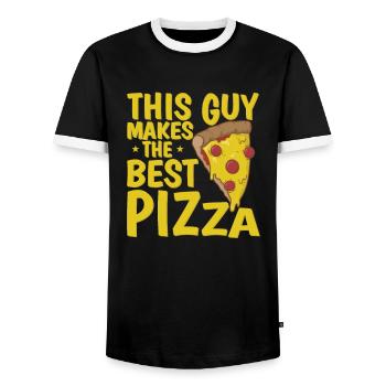 This Guy makes the Best Pizza - Men's Ringer Shirt - black/white - Front - AI Model Female 172 light (172cm) & AI Model Male 178 light (178cm)