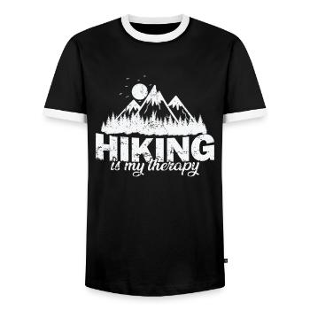 Hiking is my Therapy Natur - Men's Ringer Shirt - black/white - Front - AI Model Female 172 light (172cm) & AI Model Male 178 light (178cm)