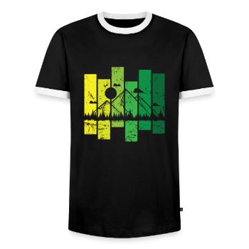 Mountains, Hiking, Nature, Hobby - Men's Ringer Shirt - black/white - Front - AI Model Female 172 light (172cm) & AI Model Male 178 light (178cm)
