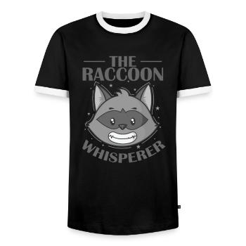 The Raccoon Whisperer Omnivore - Men's Ringer Shirt - black/white - Front - AI Model Female 172 light (172cm) & AI Model Male 178 light (178cm)