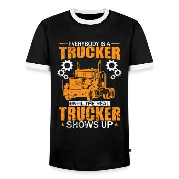 Un vrai camionneur se présente Profession Transport longue distance - T-shirt contrasté Homme - noir/blanc - Devant - AI Model Female 172 light (172cm) & AI Model Male 178 light (178cm)