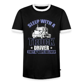Sleep with a Trucker Driver Profession - Men's Ringer Shirt - black/white - Front - AI Model Female 172 light (172cm) & AI Model Male 178 light (178cm)