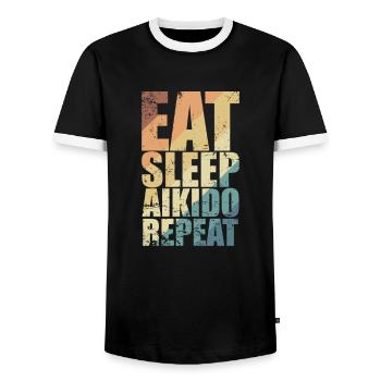 Eat Sleep Aikido Repeat Martial Arts - Men's Ringer Shirt - black/white - Front - AI Model Female 172 light (172cm) & AI Model Male 178 light (178cm)